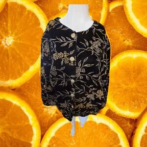 Vintage Gloria Lance‎ Velvet Floral Collarless Blouse